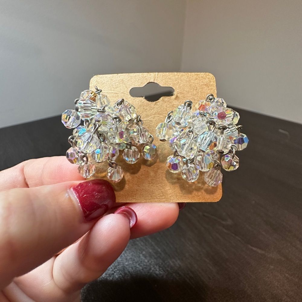 Vintage Aurora Borealis crystal clip on earrings!